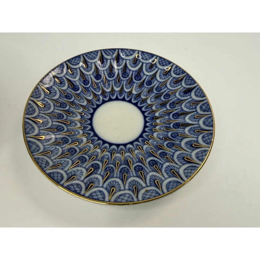 Lomonosov Porcelain Tea Cup Saucer Forget Me Not Cobalt Blue Gold USSR LFZ